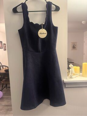 Alythea Navy Scallop-Edge Sleeveless A-Line Dress